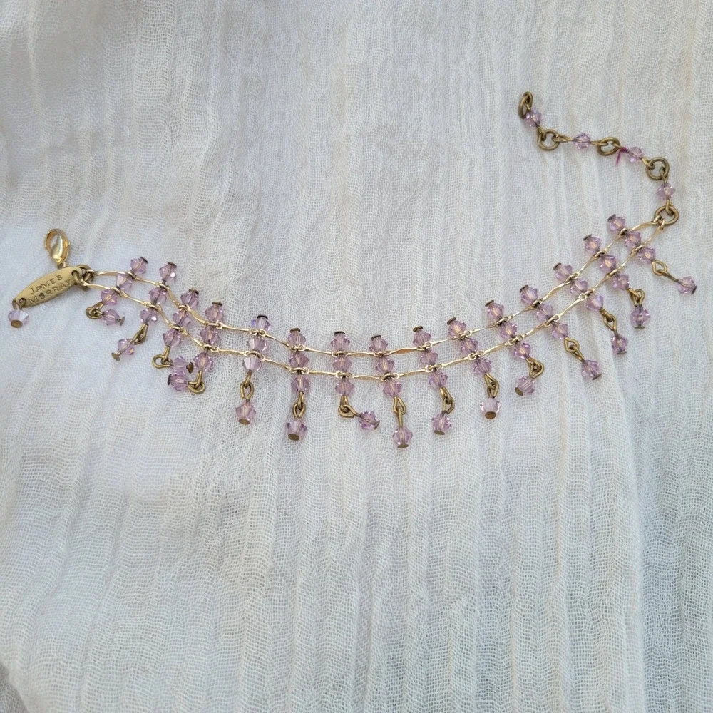 Vintage Y2K James Murray Signed Bracelet Purple Crystal Adj Chain Link Dainty‎